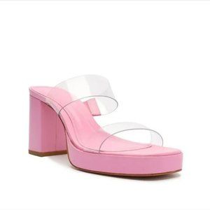 NWT Schutz Ariella Platform Women's Clear Slide Pink Leather Size 8.5 M